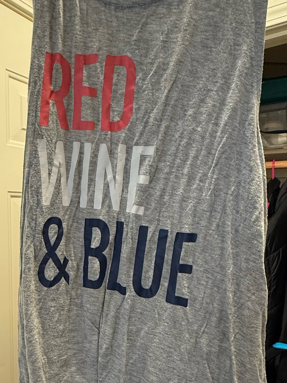 Women's Gray Muscle Tee - 'Red Wine & Blue' Graphic